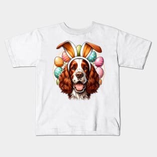 Welsh Springer Spaniel Embraces Easter with Bunny Ears Kids T-Shirt